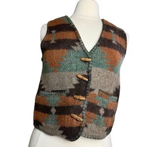 Vintage Wool Blend Vest Aztec Western Tribal Blanket Women’s Size Small